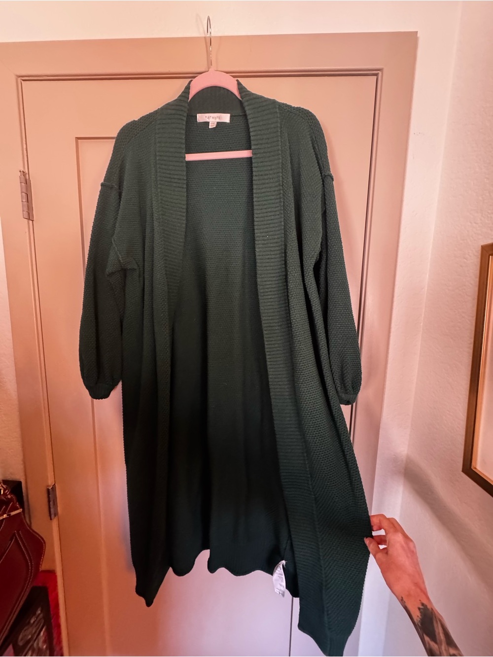 Anthropologie Dark Green Open-Front Longline Cardigan